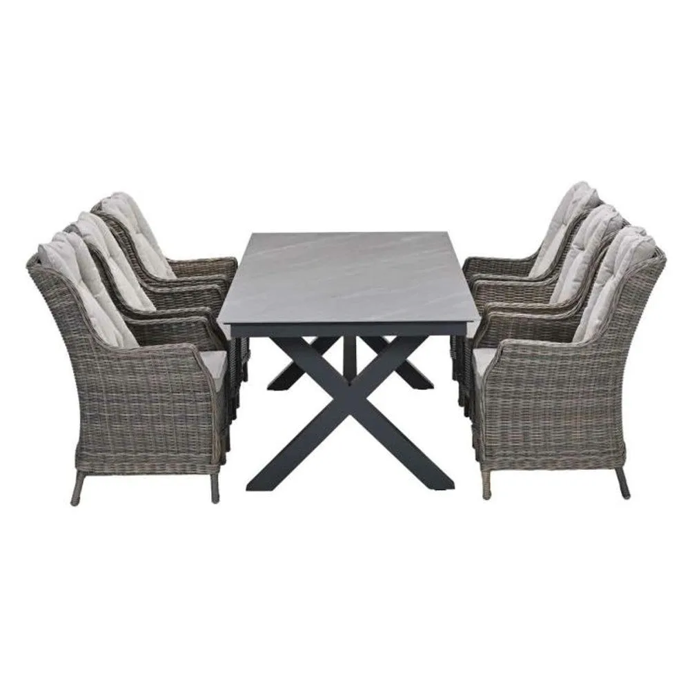 Osborne tuinset 7-delig Vintage Willow - Centostone Napoli Sand tuintafel 240x100 cm
