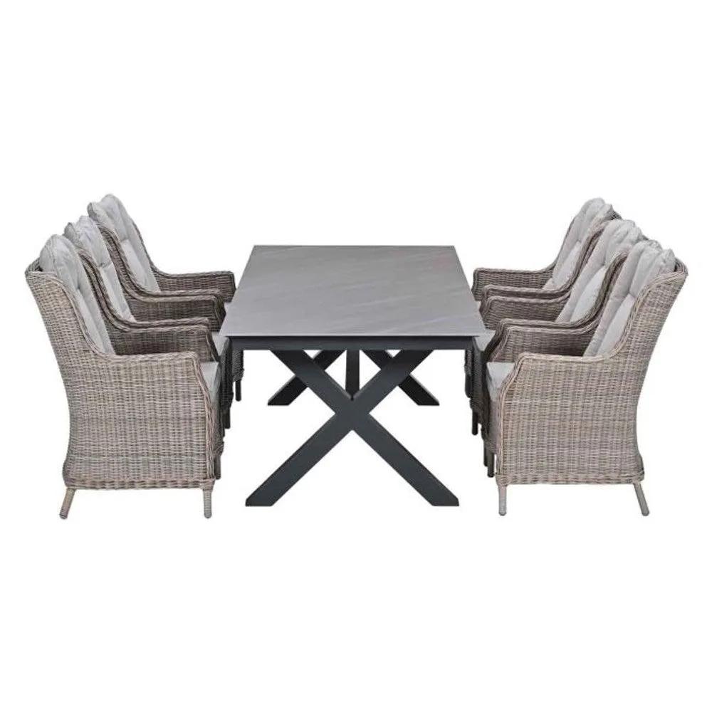 Osborne tuinset 7-delig Vintage Willow - Centostone Napoli Sand tuintafel 240x100 cm