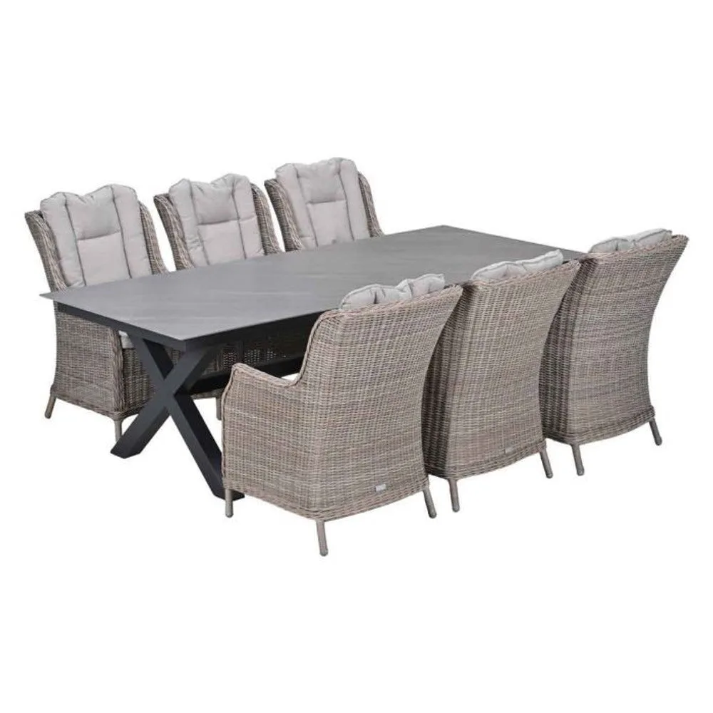 Osborne tuinset 7-delig Vintage Willow - Centostone Napoli Sand tuintafel 240x100 cm