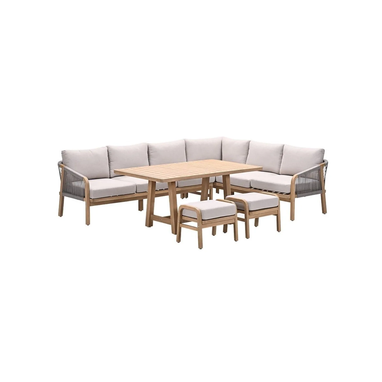 Garden Impressions Santos lounge diningset - 5-delig - rechts acacia white wash - rope taupe - grey sand