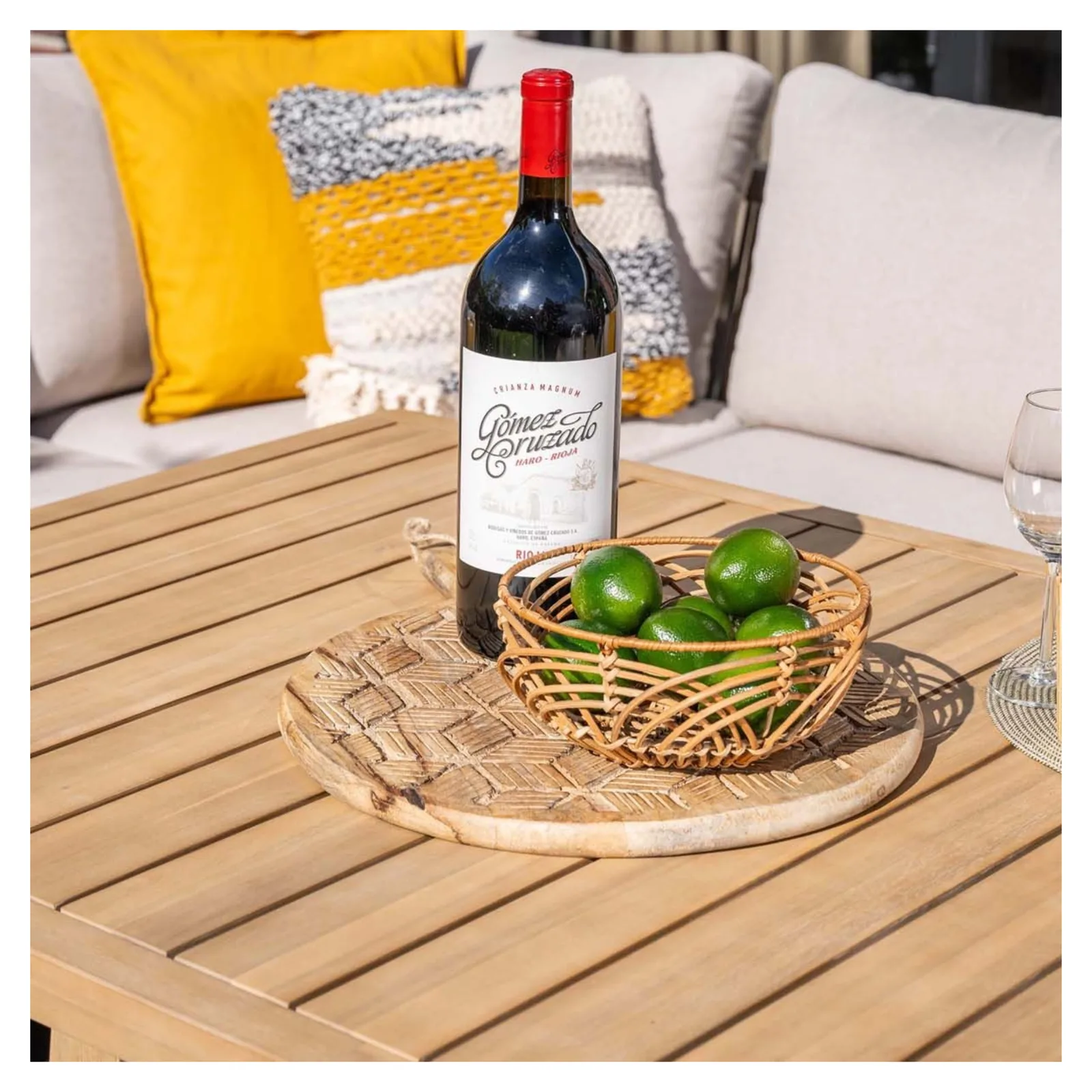 Garden Impressions Santos lounge diningset - 5-delig - LINKS acacia white wash - rope taupe - grey sand 5