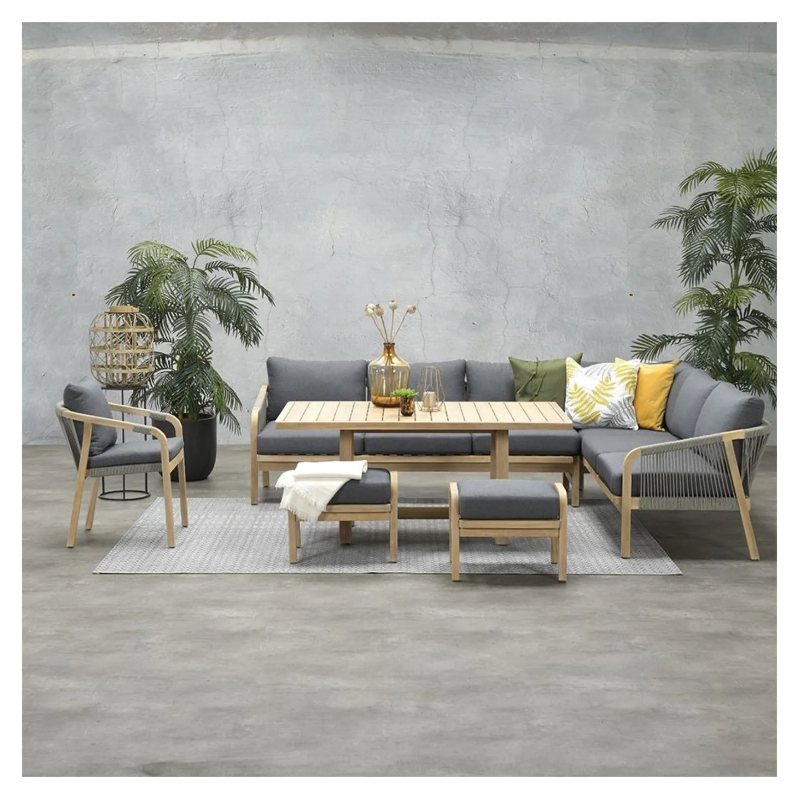 Garden Impressions Santos lounge diningset - 5-delig - rechts acacia white wash - rope dark grey - mystic grey 7