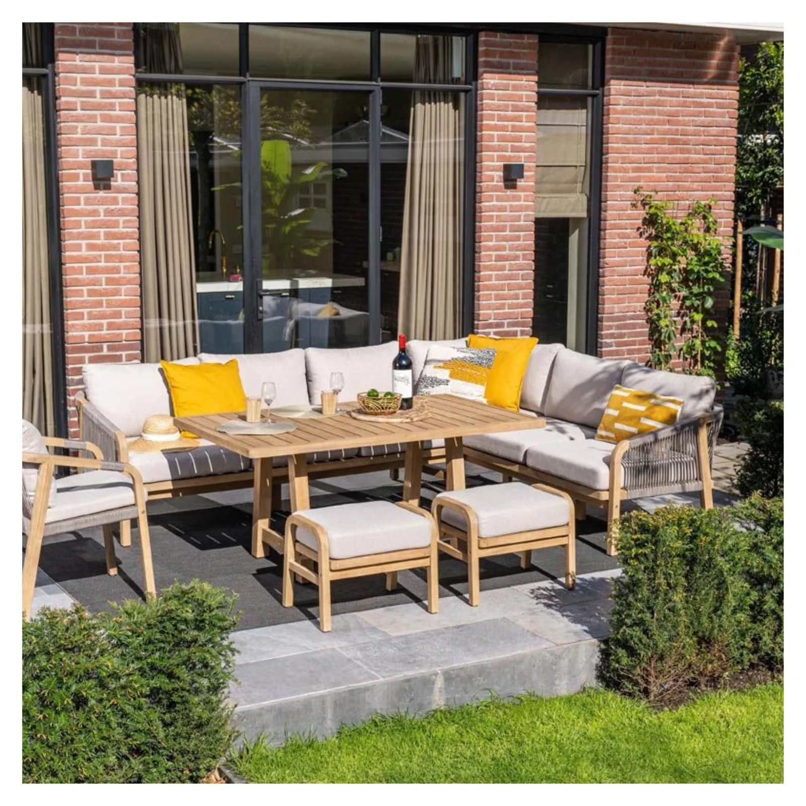 Garden Impressions Santos lounge diningset - 5-delig - rechts acacia white wash - rope taupe - grey sand 3