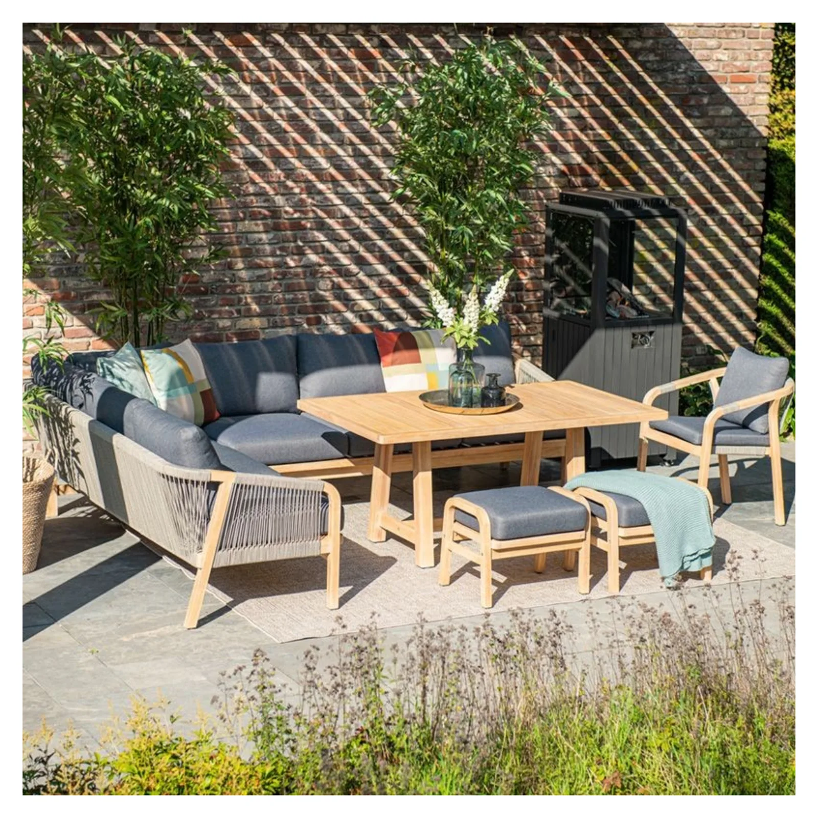 Garden Impressions Santos lounge diningset - 5-delig - LINKS acacia white wash - rope taupe - grey sand 7