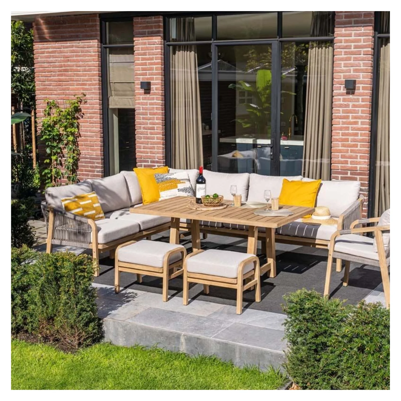 Garden Impressions Santos lounge diningset - 5-delig - rechts acacia white wash - rope taupe - grey sand 5