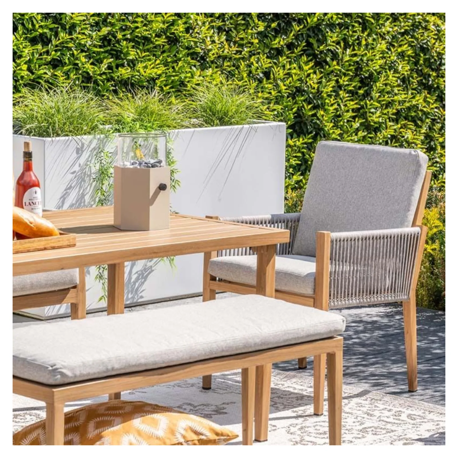 Sardinia lounge diningset 5-delig - Hoekbank - rope zand - teaklook 6