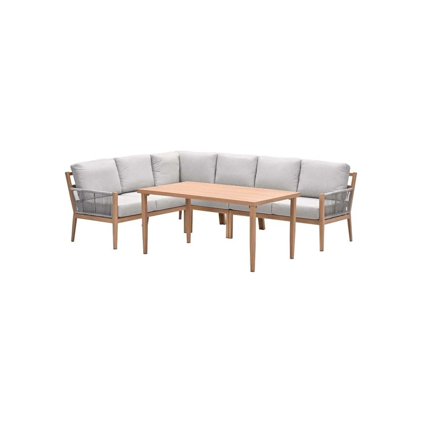 Sardinia lounge diningset 5-delig - Hoekbank - rope zand - teaklook