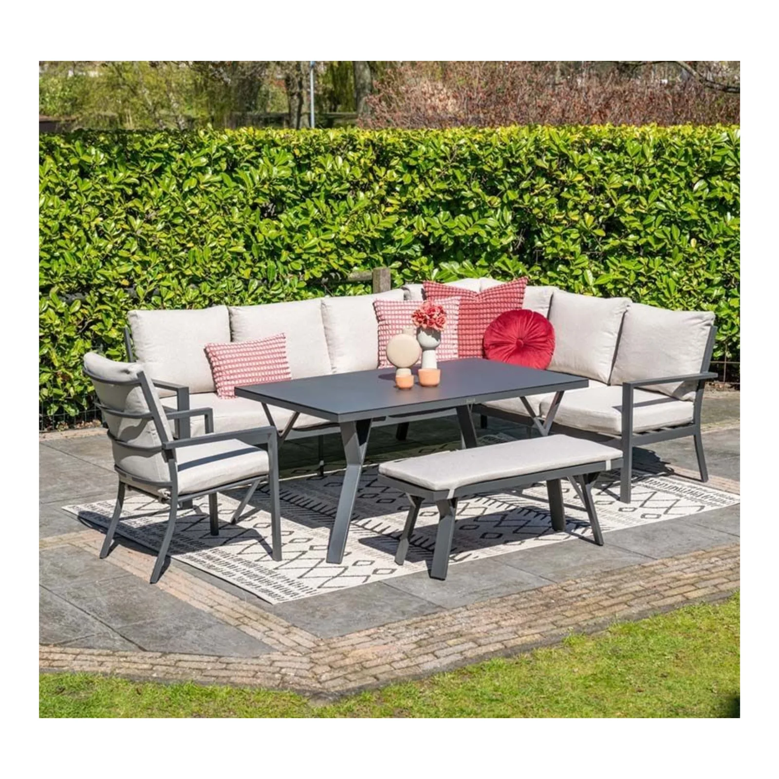 Sergio lounge diningset - 3-delig - rechts - carbon black - desert sand 3