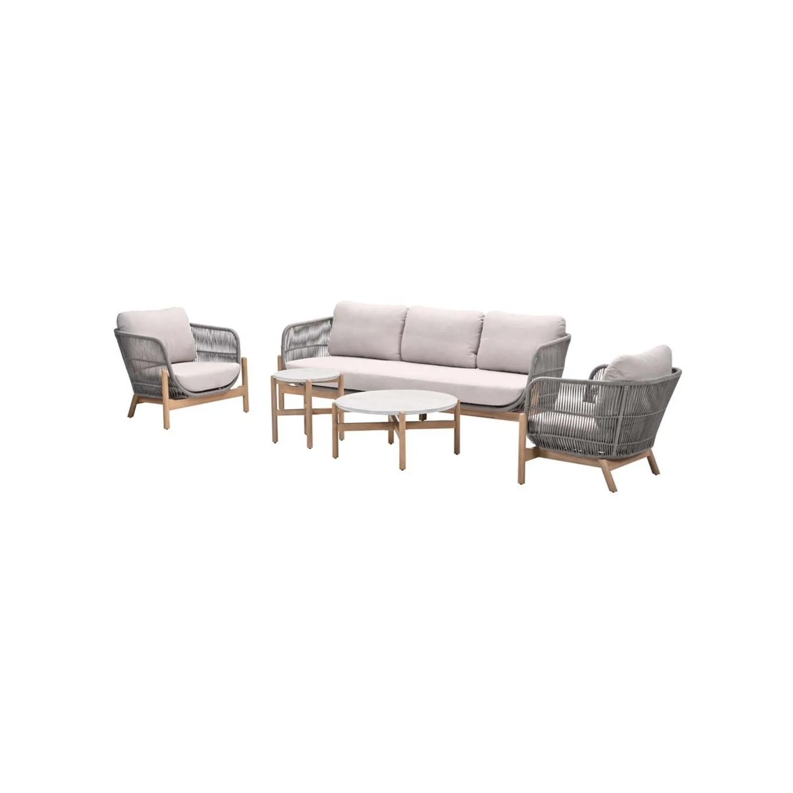 Talara stoel-bank loungeset - 5-delig - acaciahout met white wash - rope taupe - grey sand
