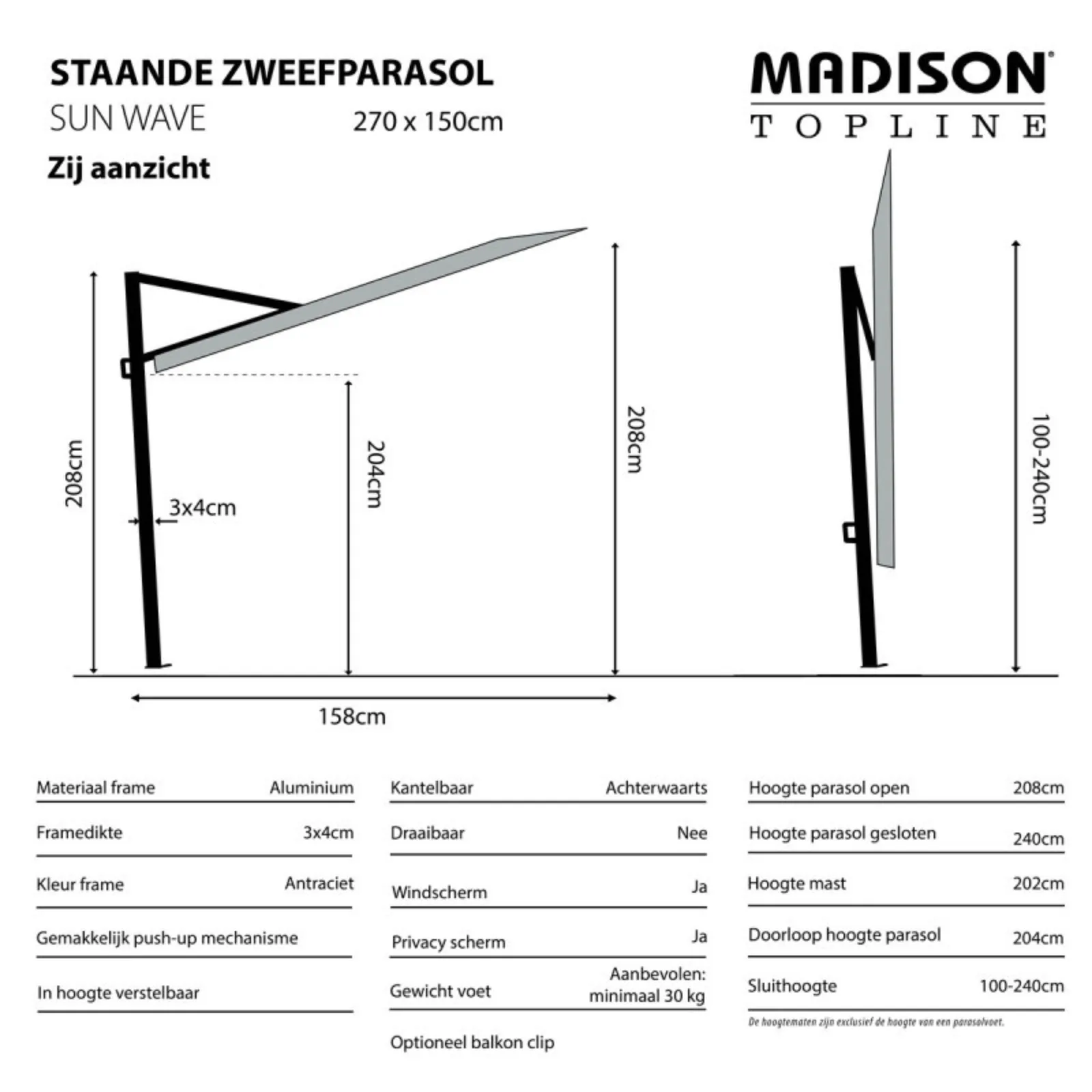 Madison Parasol sun wave 270x150cm rood 6
