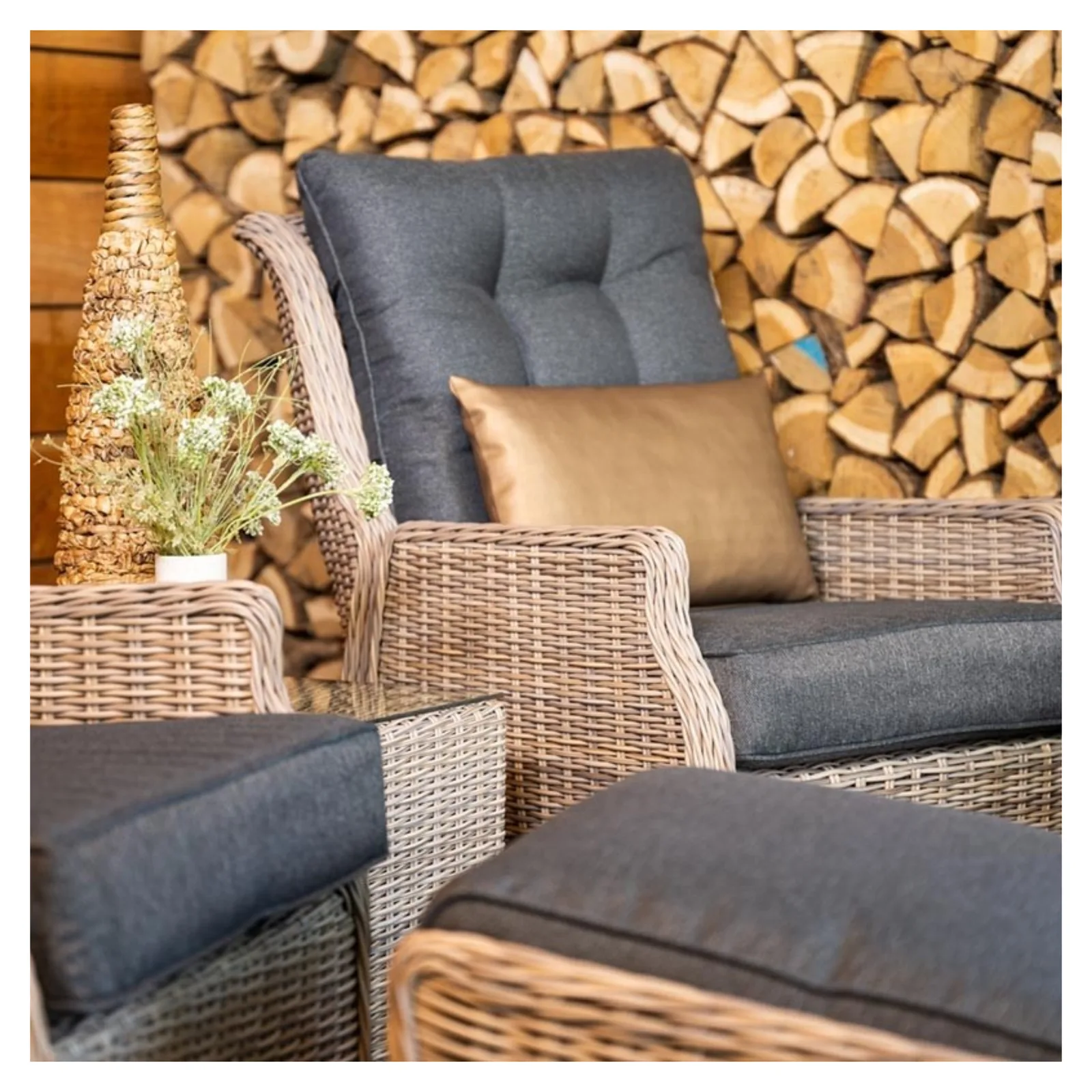 Veracruz verstelbare loungestoel wicker inclusief voetenbank - vintage willow 10