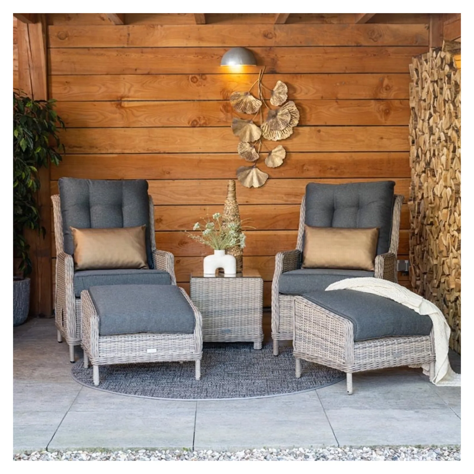 Veracruz verstelbare loungestoel wicker inclusief voetenbank - vintage willow 9