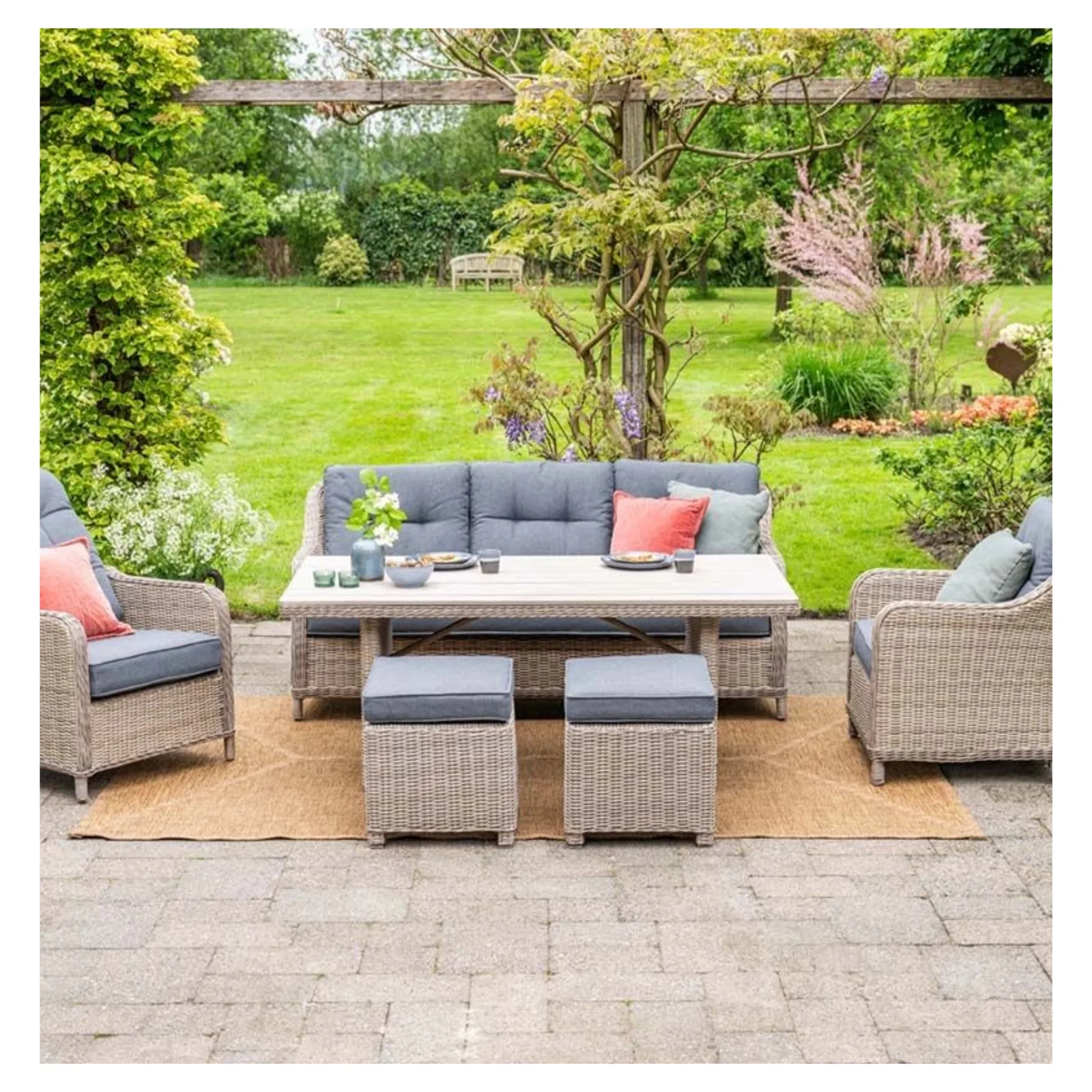 Milwaukee driezits tuinbank wicker - vintage willow - mystic grey 5