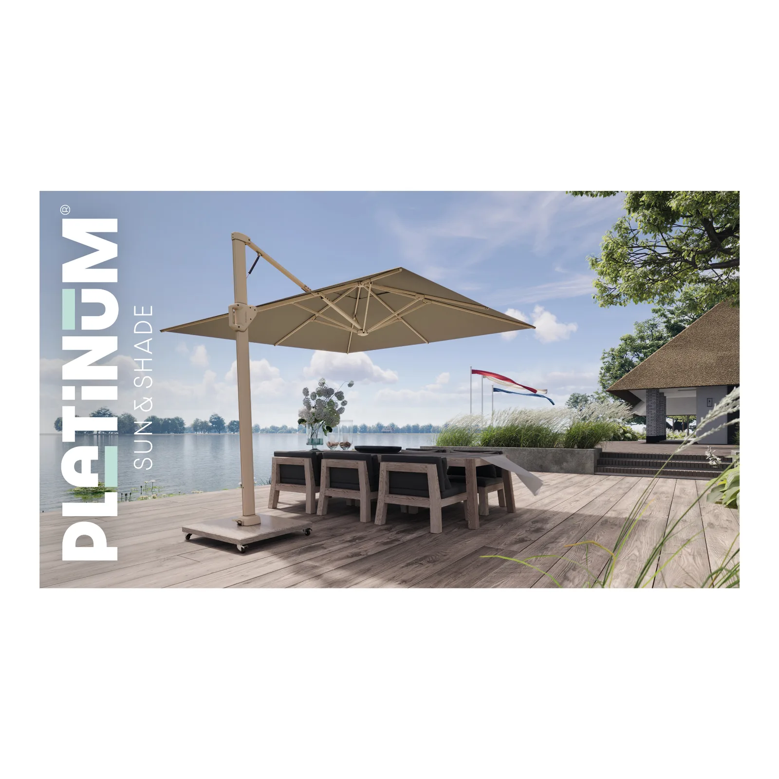 Platinum Sun & Shade zweefparasol Beaufort premium 320x320 Champagne 7